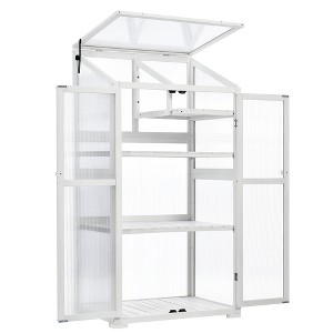 Gulches White Portable Wood Greenhouse with Planter Stands and Holders, 62" Height Cold Frame with Wheels - 1 of 4
