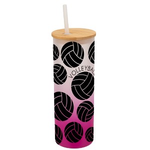 Elanze Designs Volleyball Ball Sports Wrap-Around Design 25 Ounce Frosted Gradient Glass On-The-Go Coffee Travel Skinny Tumbler Mug Cup, Bamboo Lid - 1 of 1