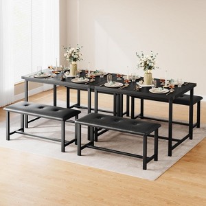 Vintage Kitchen Dining Set with Table and 2 Upholstered Benches, Perfect for Small Spaces and Seating for Two - 1 of 4