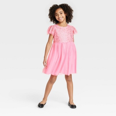 Girls' Short Sleeve Sequin Tulle Dress - Cat & Jack™ Pink
