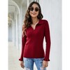 Womens Polo Sweaters V Neck Long Sleeve Collared Sweater Fall Lightweight Knit Pullover Jumper Tops Ruffle Casual Knitwear - 2 of 4