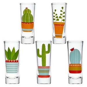 Blue Panda 5 Pack Shot Glasses Set with Cactus Designs for Bachelorette, Western, and Fiesta Themed Party (2 oz) - 1 of 4