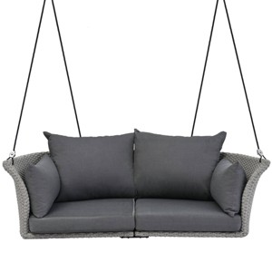 Nestfair 51.9" 2-Person Gray Wicker Porch Swing with Ropes and Cushion Gray - 1 of 4