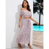 Women's Summer Floral Printed 2 Piece Outfit Off Shoulder Crop Top and Boho Tropical Long Skirt Set - 3 of 4