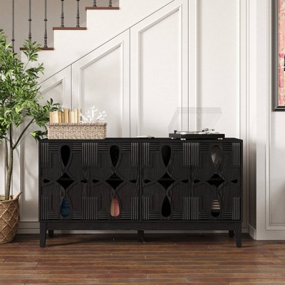 VYNXARIA 60.5" Mid Century Modern Sideboard Buffet Cabinet with Storage,Storage Cabinet with 4 Doors & Adjustable Shelves,Black