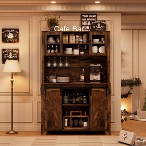 70'' Wine Coffee Bar Cabinet with Storage Hutch, Tall Kitchen Pantry Liquor Cabinet with Sliding Barn Doors for Home Dining Room - 1 of 4