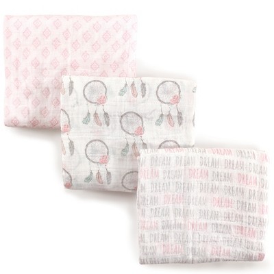 Hudson Baby Infant Girl Cotton Muslin Swaddle Blankets, Dream Catcher, One Size