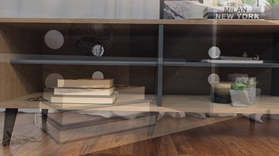Light Brown and Gray TV Stand with Open Shelves for 85" TVs
