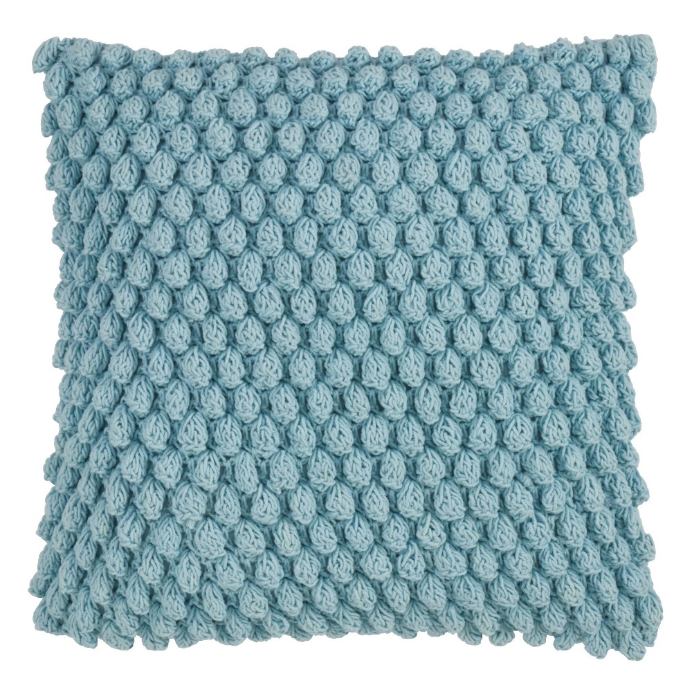 Photos - Pillow 20"x20" Oversize Down Filled Crochet Pom-Pom Square Throw  Aqua - Sa