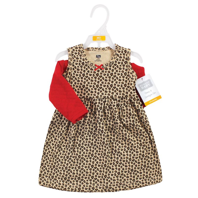 Hudson Baby Infant Girl Quilted Cardigan and Dress, Leopard Red, 2 of 6