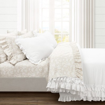 Home Boutique Garden Of Flowers Ruffle Sheet Set Neutral 6Pc Set King