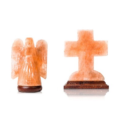 Salacia Himalayan Carved Angel Salt Lamp Light and Cross Lamp, Pink (2 Pack)