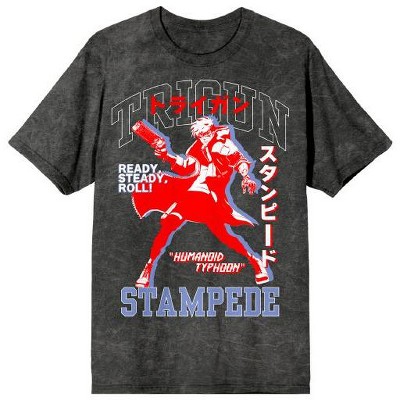 Trigun Stampede Vash Humanoid Typhoon Men's Black Mineral Wash Oversized Crew Neck Short Sleeve T-shirt