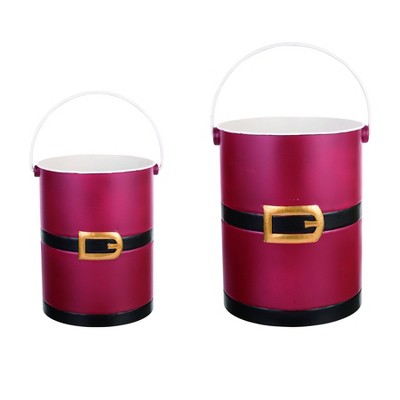 Transpac Metal Santa Belt Buckets Set of 2 Christmas Home Decorations Decorative Objects Santa Figurines Multicolored Tabletop Decor  Spot or Wipe