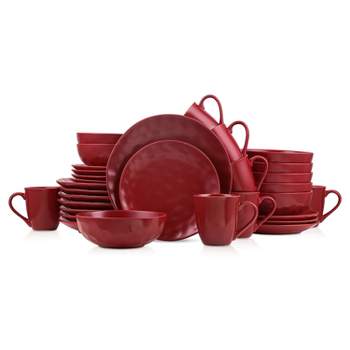Stone Lain Sam 32-Piece Porcelain Dinnerware Set, Service for 8, Red