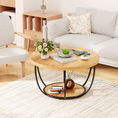 NicBex 31.5" Round Coffee Table with Storage Shelf,Modern Sturdy 2-Tier Side Table,Accent Center Table for Living Room & Kitchen