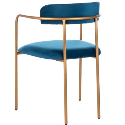 Elegant Navy Velvet and Gold Metal Upholstered Arm Chair