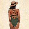 Women's Scoop Neck Crochet Trim Crossback One-Piece Swimsuit -Cupshe - 3 of 4