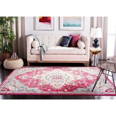 Fuchsia & Blue Hand-Knotted Vintage-Inspired Area Rug - 5'3" x 7'6"
