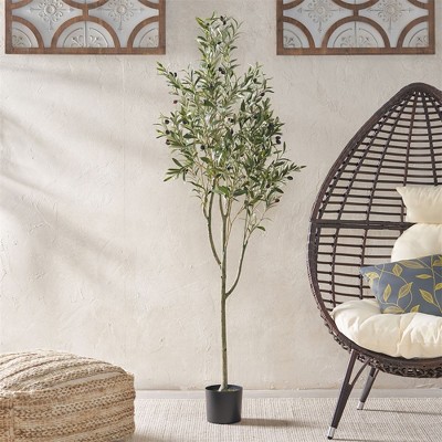 Artificial Olive Tree 6FT, Tall Faux Olive Tree Plant, Fake Potted Olive Tree with Leaves and Fruits, Artificial Trees for Home Office Living Room