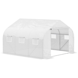Outsunny 11.5' x 9.8' x 6.5' Outdoor Walk-In Tunnel Greenhouse Hot House with Roll-up Windows, Zippered Door, PE Cover, White - 1 of 4