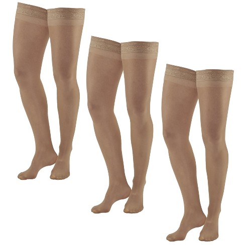 Ames Walker Aw Style 74 Women's Soft Sheer 8-15 Mmhg Compression Thigh  Highs W/top Band (3-pack) Natural X-large : Target