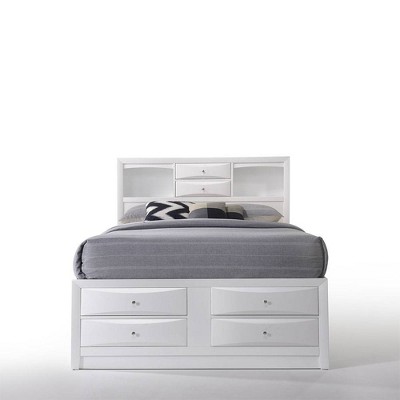 Transitional Queen Storage Bed with 8 Drawers in White Rubberwood