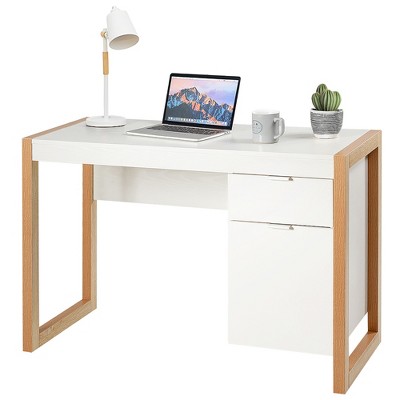 Costway Computer Desk Workstation Table With Drawers Home Office White