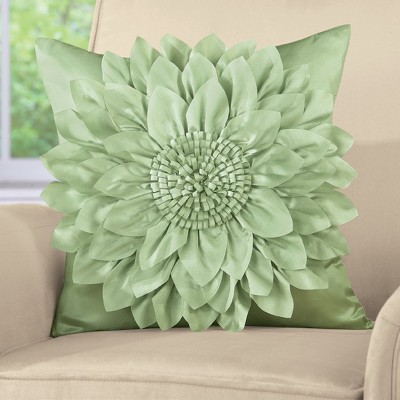 Sage Polyester 17" Pillow Cover with 3D Floral Design