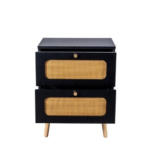 TIRAMISUBEST Rattan Nightstand Faux Rattan Drawer Storage Bedside Storage Living Room Bedroom - 1 of 4