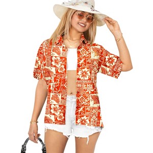LA LEELA Button Down Shirt for Women Summer Beach Party Blouses Button Up Short Sleeve Vacation Hawaiian Shirts Coverup Tank Top Women - 1 of 4