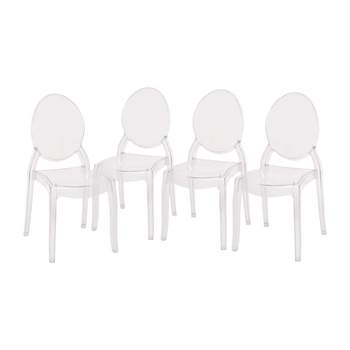 Flash Furniture Set of 4 Transparent Crystal Extra Wide Resin 700 LB. Weight Capacity Banquet and Event Ghost Chairs for Indoor/Outdoor Use