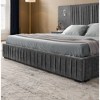 Queen Size Upholstered Platform Bed with Chenille Pleated Headboard, Integrated Bedside Tables & Adjustable Lamps-- Frevyn - 4 of 4