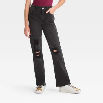 High Waist Jeans Girl's Baggy Jeans Straight Loose Wide-leg Pants