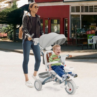 Foldable Baby Tricycle for Kids, 7 in 1 Toddler Tricycle Stroller for 1-5 Year Old, Baby Trike with Safety Harness