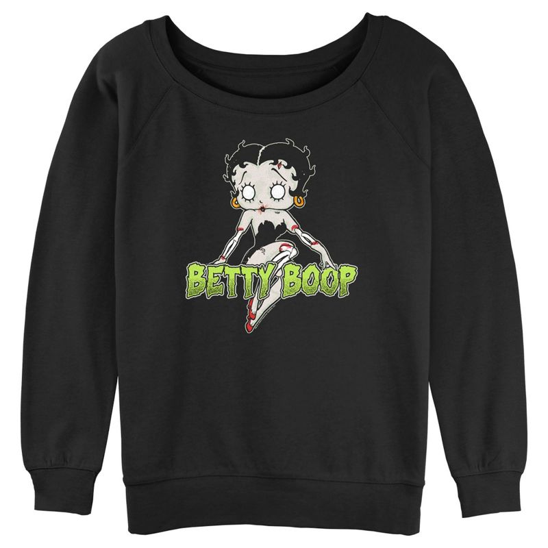 Juniors Womens Betty Boop Halloween Zombie Logo Sweatshirt, 1 of 5