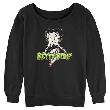 Juniors Womens Betty Boop Halloween Zombie Logo Sweatshirt