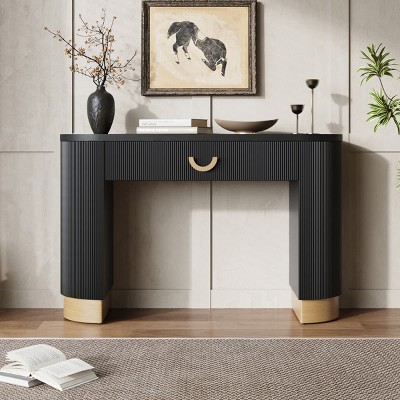 Console Table with Vertical Ribbed Front, Gold Accents and Storage Drawer, Narrow Entryway Table for Hallway, Living Room-The Pop Home