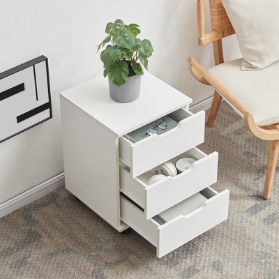 FURNIinspire File Cabinets 3 Drawer Rolling File Cabinet, Wood Under Desk Filing Cabinet, Fully Assembled, White, 15.74"*15.74"*22.16"