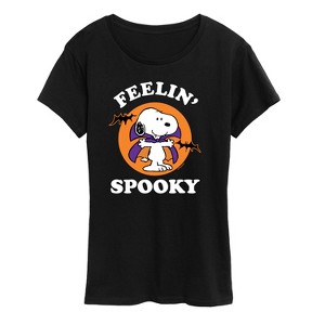 Women's Peanuts Feelin Spooky Short Sleeve Graphic T-Shirt - Black - Large - 1 of 4
