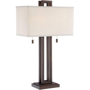 Possini Euro Design Gossard Modern Industrial Table Lamp 30" Tall Bronze with USB Charging Port White Rectangular Shade for Bedroom Living Room Office - 1 of 4