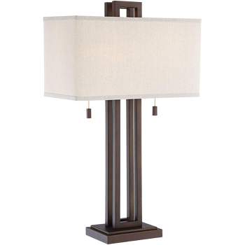 Possini Euro Design Gossard Modern Industrial Table Lamp 30" Tall Bronze with USB Charging Port White Rectangular Shade for Bedroom Living Room Office