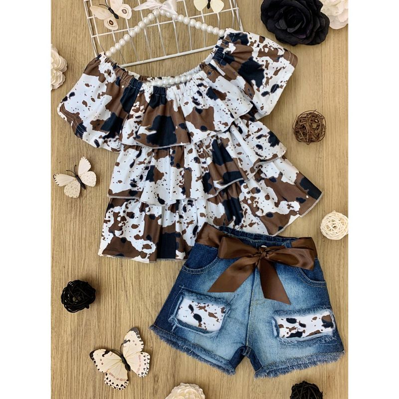 Cowgirls Couture Patched Denim Shorts Set - Mia Belle Girls, 2 of 3