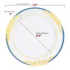 Smarty Had A Party 7.5" White with Blue and Gold Harmony Rim Plastic Appetizer/Salad Plates (120 Plates) - 3 of 4