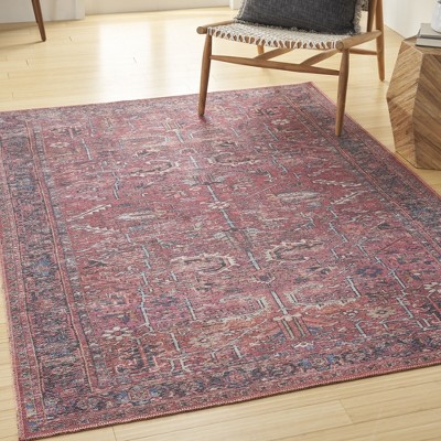 Brick Red Floral Flat Woven Cotton Chenille Rug 6' x 9'