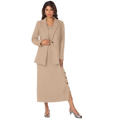 Roaman's Women's Plus Size Side Button Jacket Dress, 14 W - New Khaki