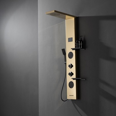 Gold and Black Stainless Steel Shower Panel System with Rainfall Shower Head