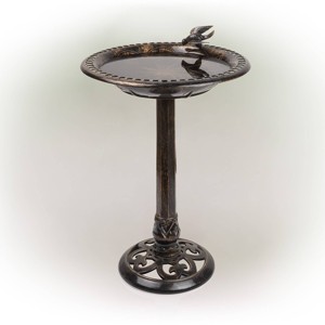 27" Polyresin Antique Style Outdoor Birdbath with Bird Figurine, Weather-Resistant - Alpine Corporation - 1 of 4