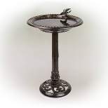 27" Polyresin Antique Style Outdoor Birdbath Bowl with Bird Figurine Antique Bronze Finish - Alpine Corporation