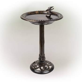 27" Polyresin Antique Style Outdoor Birdbath Bowl with Bird Figurine Antique Bronze Finish - Alpine Corporation